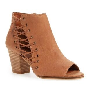 LUCKY BRAND Sz 8 Hartlee Peep Toe Side Lace Up Suede  Booties